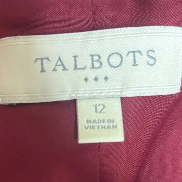 Talbots Wool Blend Houndstooth Print Blazer Jacket Size 12 Pink Burgundy Red EUC - Picture 4 of 7
